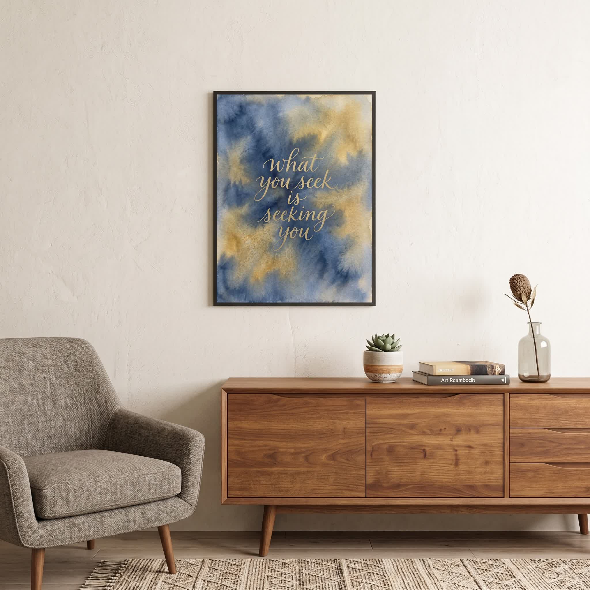 Rumi quote wall art: "What you seek is seeking you", 18×24 in size