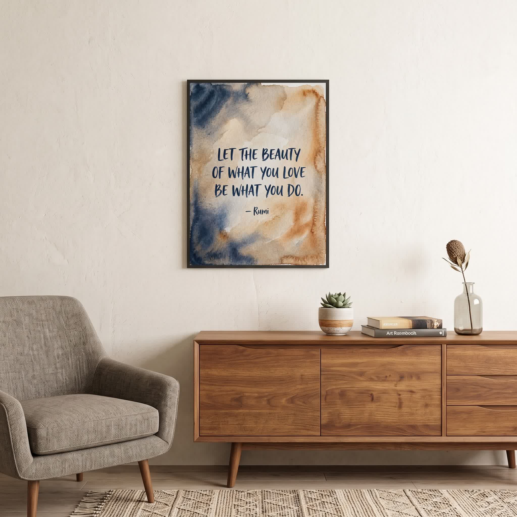 Rumi quote wall art: "Let the beauty of what you love be what you do", 18×24 in size
