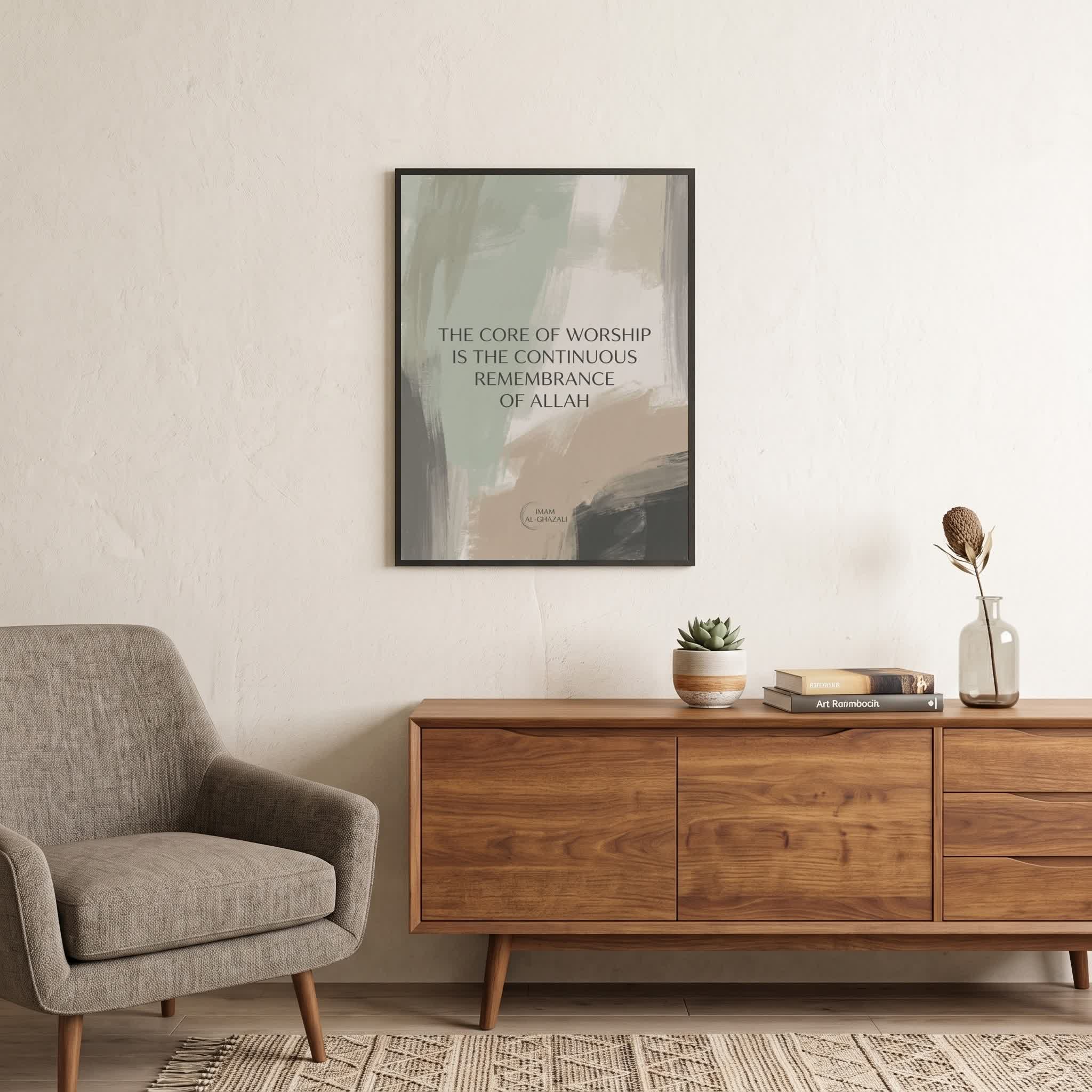 Inspirational Quote wall art: "The core of worship is the continuous remembrance of Allah", 18×24 in size