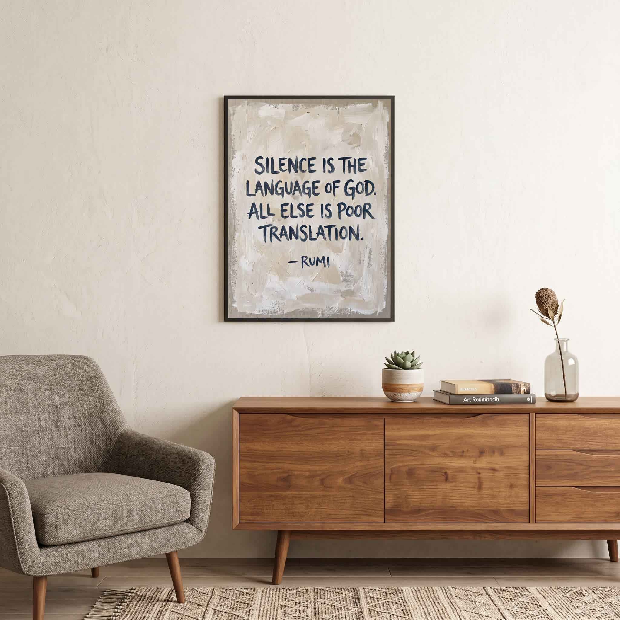 Rumi quote wall art: "Silence is the language of God", 18×24 in size