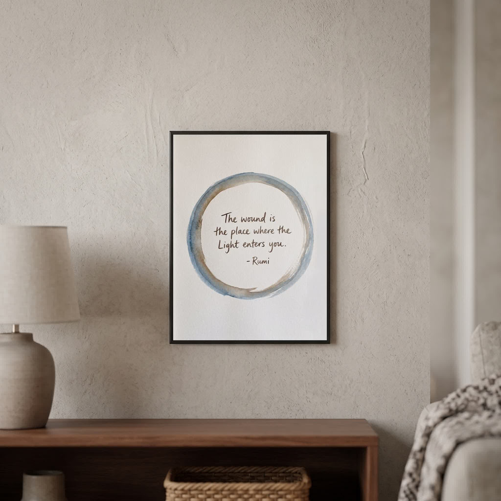 Rumi quote wall art: "The wound is the place where the Light enters you", 15×20 in size