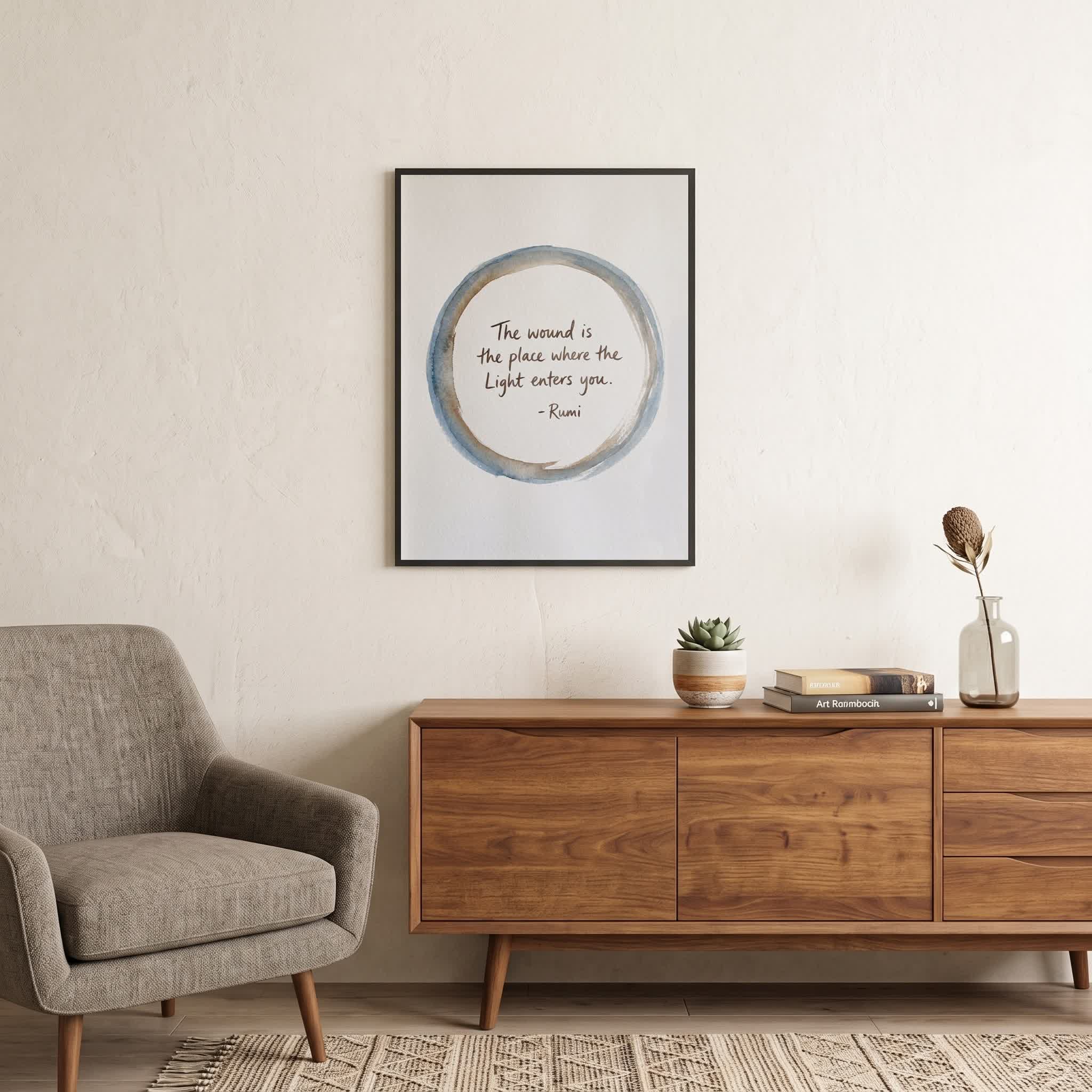 Rumi quote wall art: "The wound is the place where the Light enters you", 18×24 in size