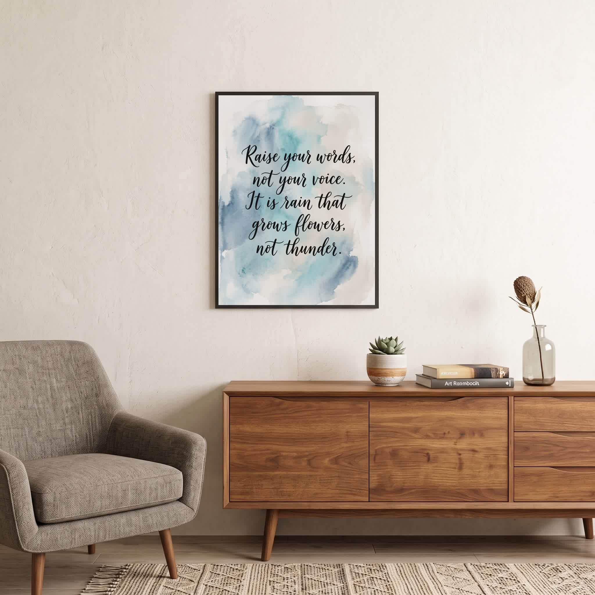Inspirational Quote wall art: "Raise your words, not your voice", 18×24 in size