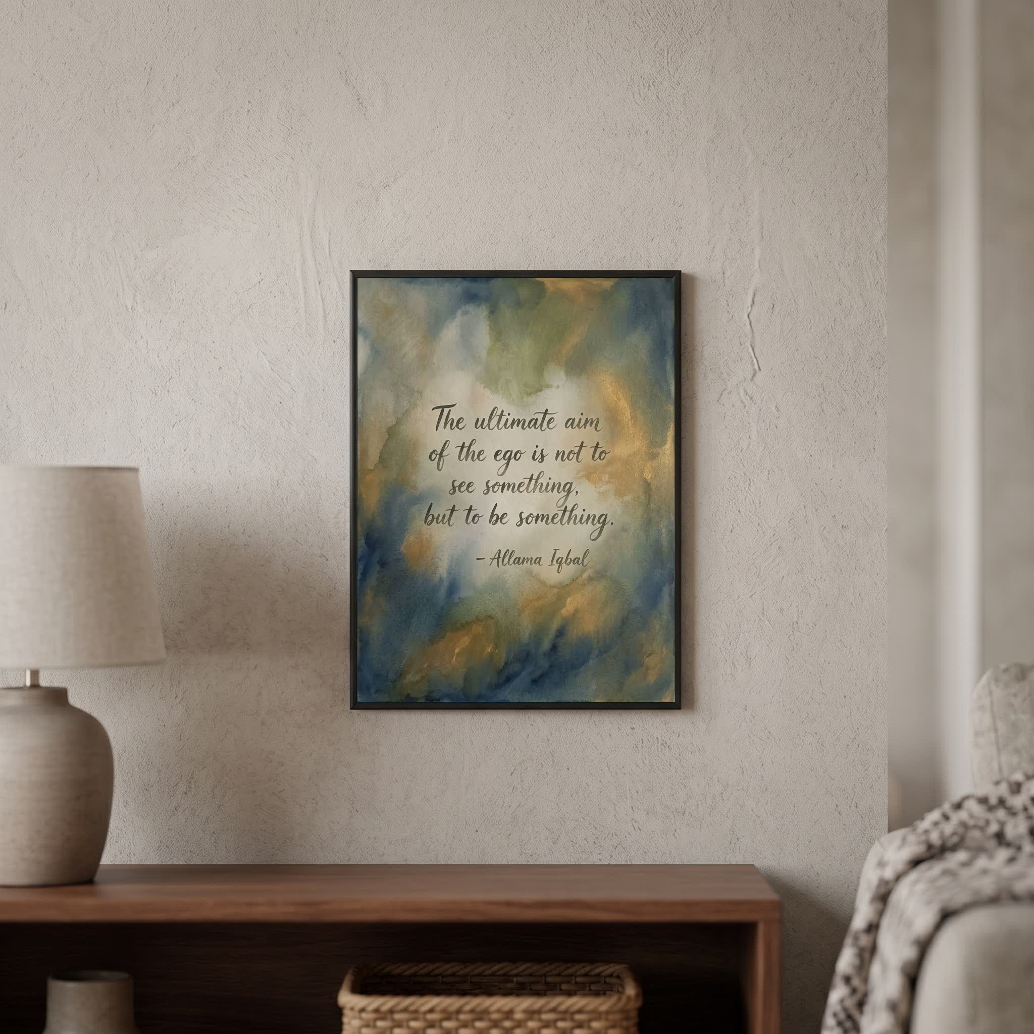 Allama Iqbal quote wall art: "The ultimate aim of the ego is to be something", 15×20 in size