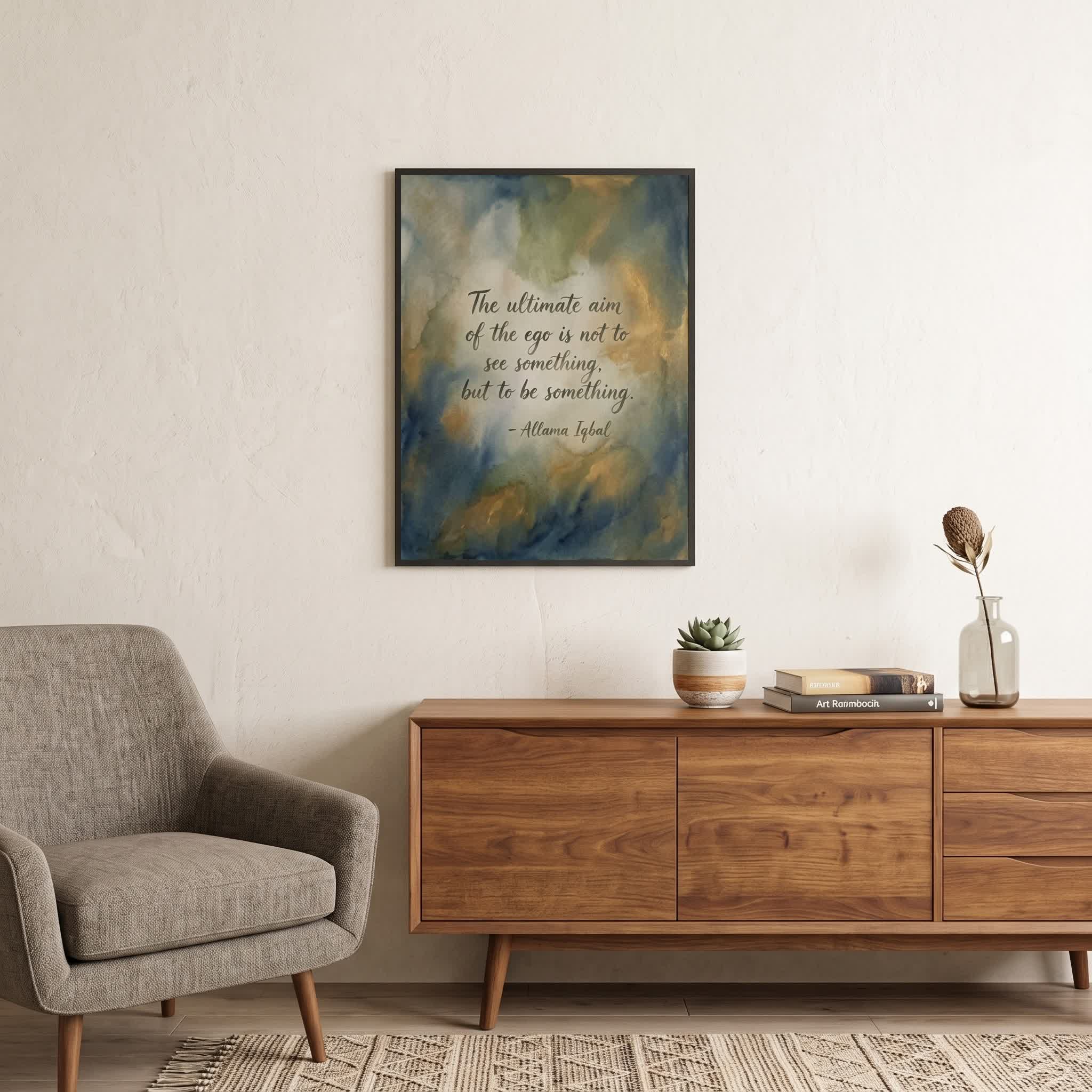 Allama Iqbal quote wall art: "The ultimate aim of the ego is to be something", 18×24 in size