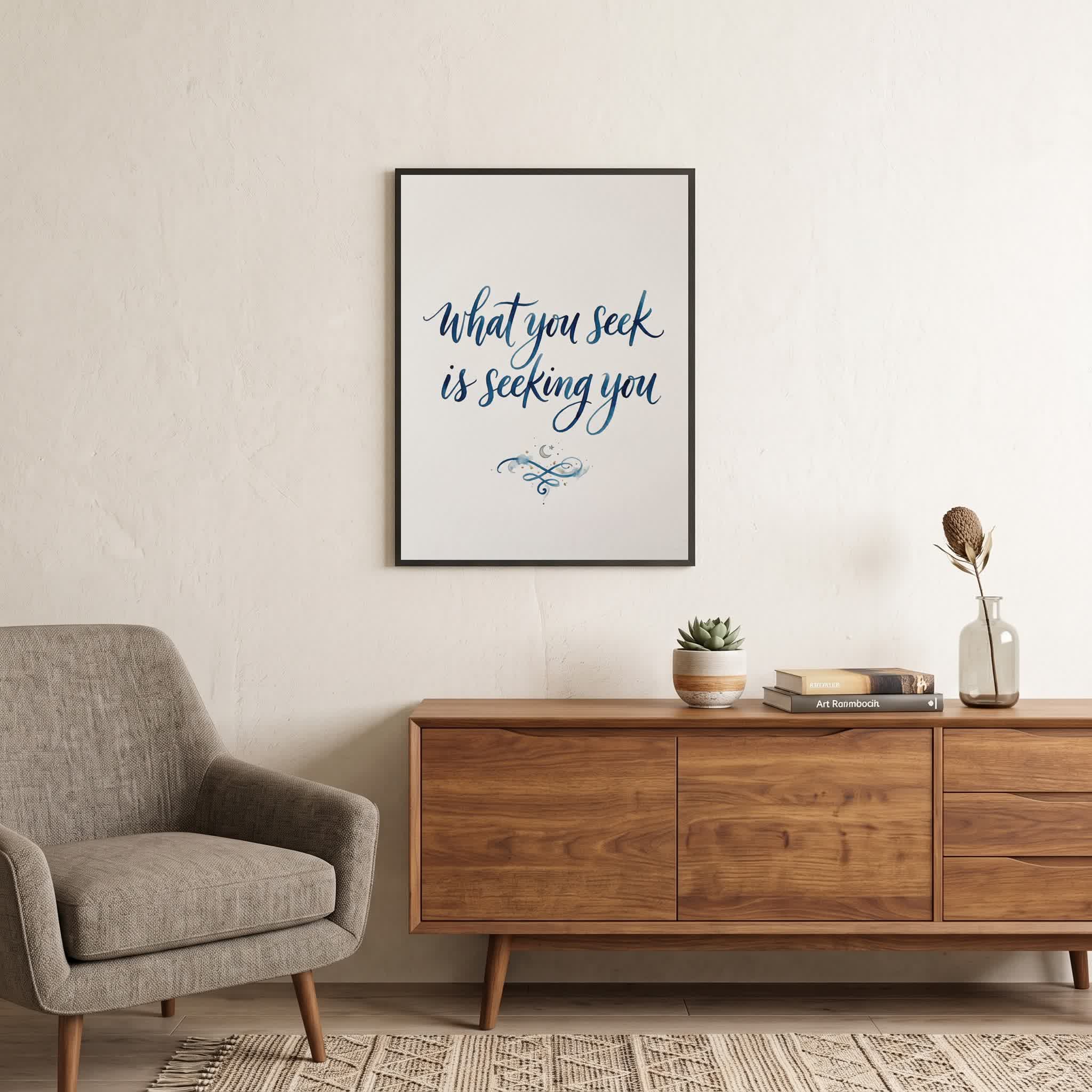 Rumi quote wall art: "What you seek is seeking you", 18×24 in size
