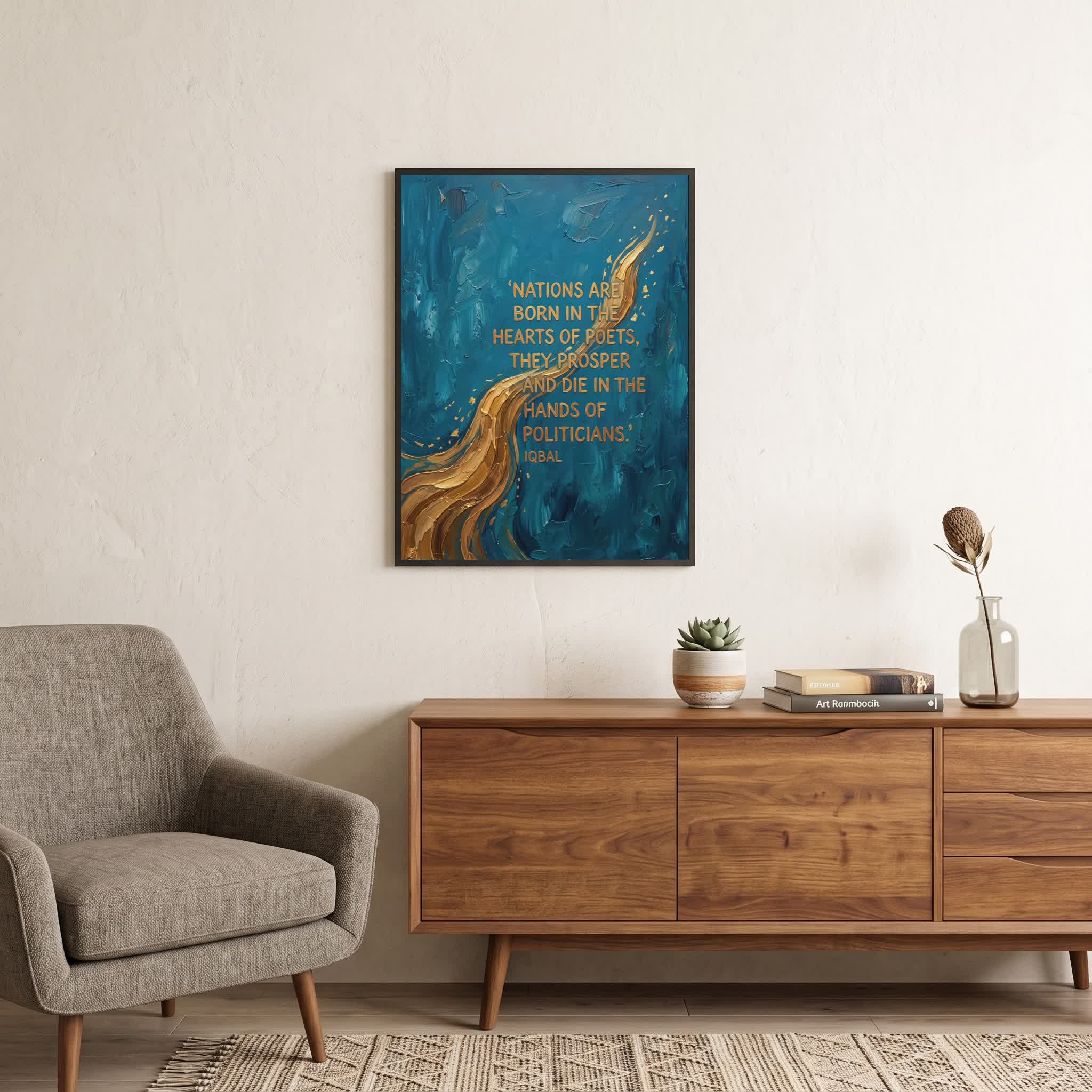 Allama Iqbal quote wall art: "Nations are born in the hearts of poets", 18×24 in size