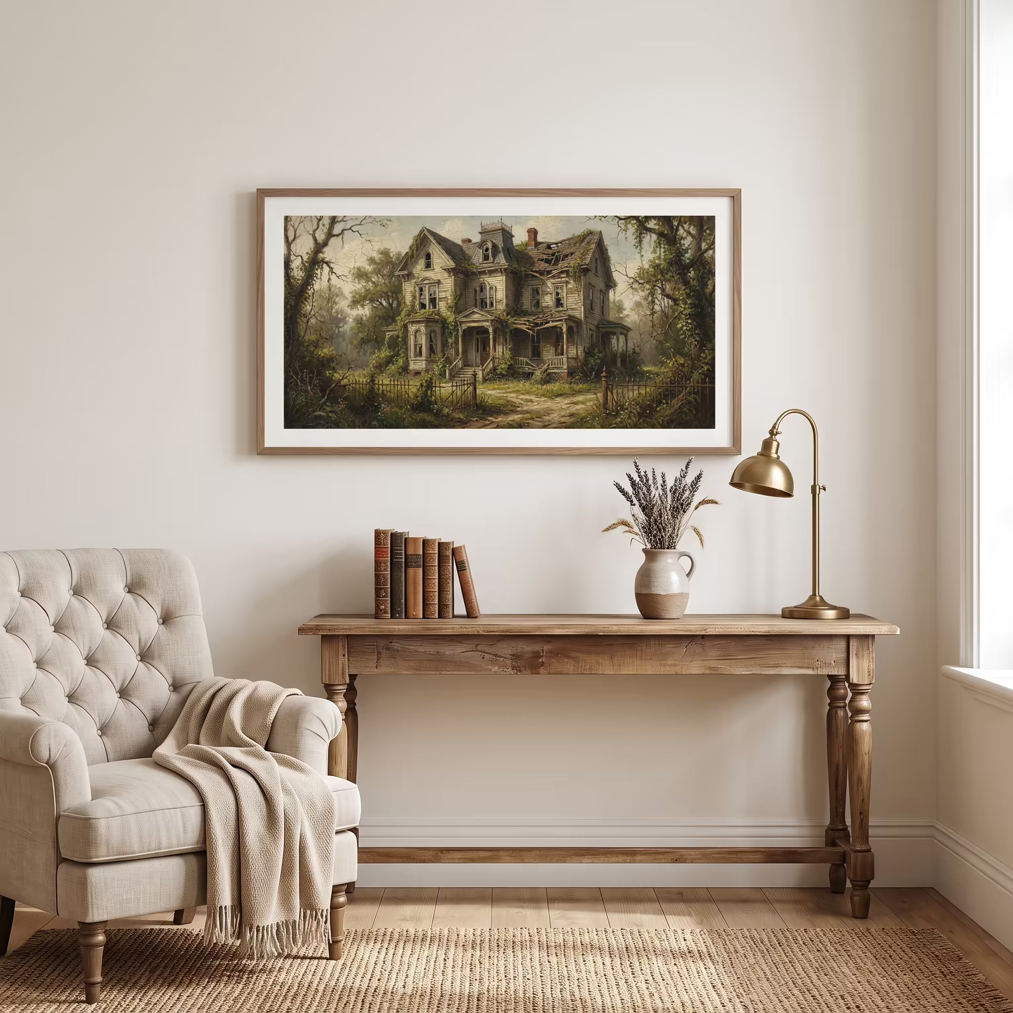 Abandoned Mansion Vintage Painting | Framed Canvas Print | Classic Home Décor